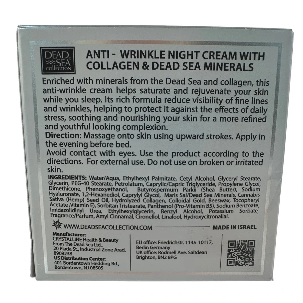 Dead Sea Collection Womens 1.69 oz Night Cream Silver‎ Anti-Wrinkle Collagen